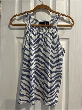 Tahari Navy and White Zebra-Print Halter Tank